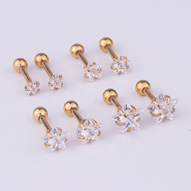 1 Piece Simple Series Simple Star 5mm Titanium Steel  18K Gold Plated Material Zircon Women's Stud Earrings h5 